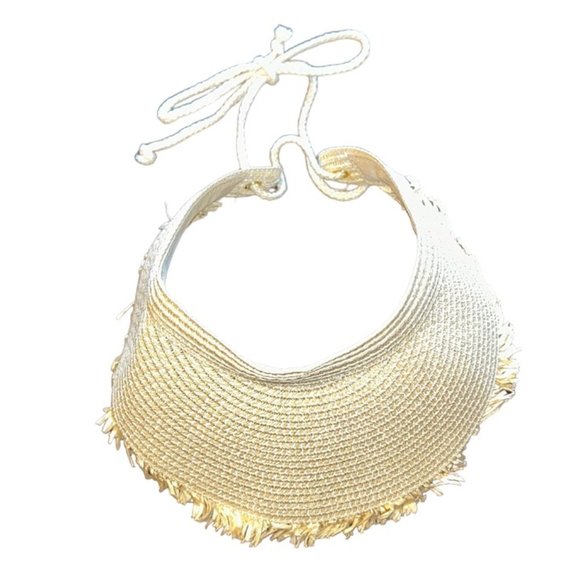 Summer Straw fringe trim visor Sun beach pool hat one size - Picture 1 of 3